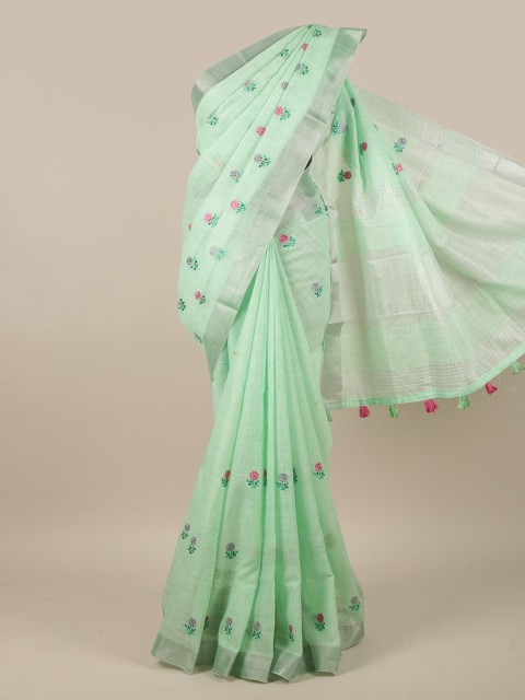 

Pothys Green & Pink Floral Linen Blend Saree
