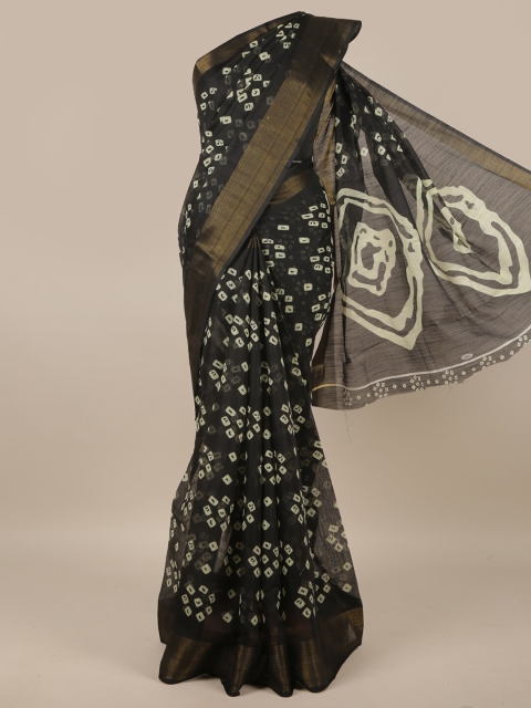 

Pothys Black & White Bandhani Printed Saree