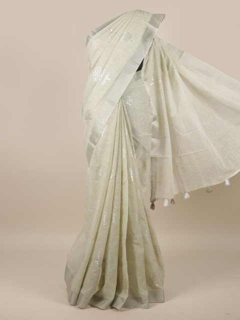 

Pothys Grey & Silver-Toned Floral Printed Linen Blend Saree