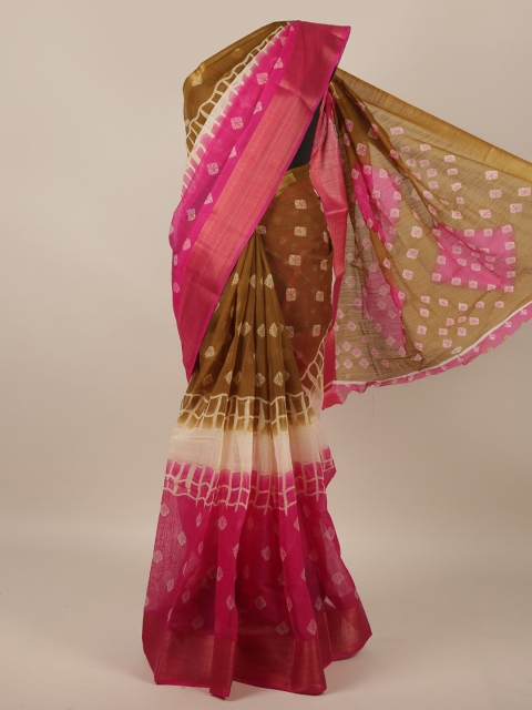 

Pothys Green & Fuchsia Bandhani Printed Saree