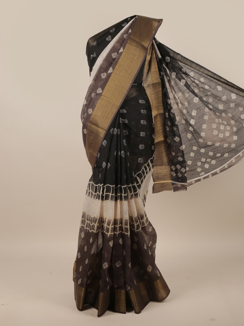 

Pothys Women Black & White Cotton Blend Bandhani Printed Saree