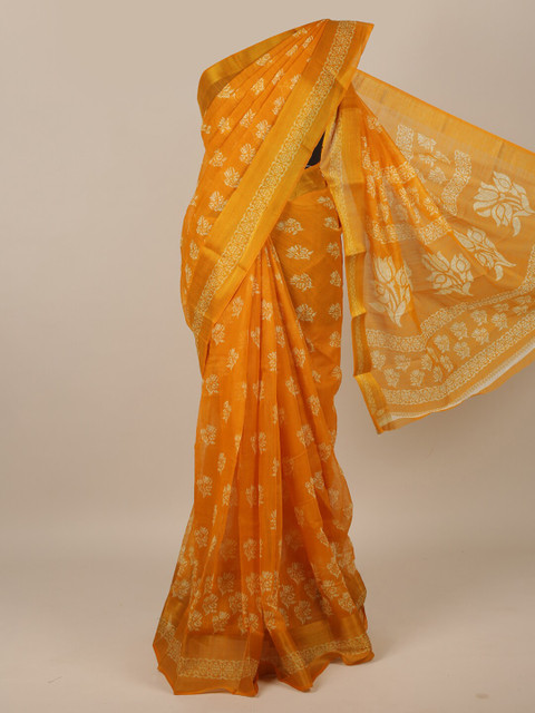 

Pothys Mustard & Beige Ethnic Motifs Cotton Blend Saree