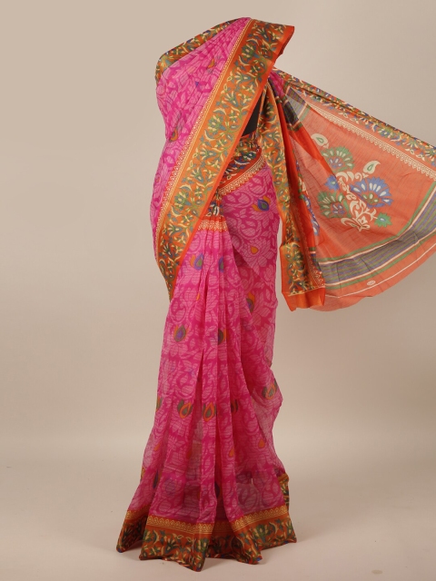 

Pothys Pink & Orange Ethnic Motifs Printed Saree