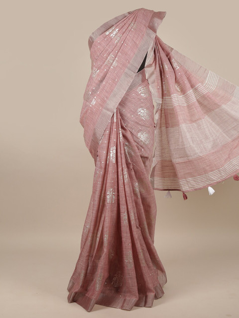 

Pothys Mauve & Silver-Toned Floral Linen Blend Saree