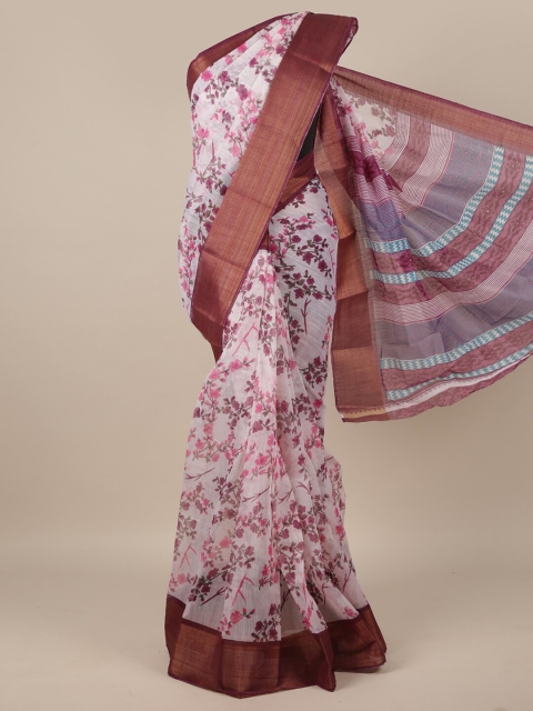 

Pothys White & Pink Floral Printed Zari Saree