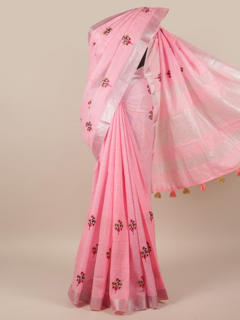 

Pothys Pink & Silver Ethnic Motifs Embroidered Saree