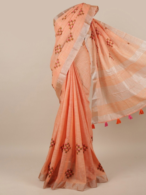 

Pothys Orange & Green Floral Linen Blend Saree