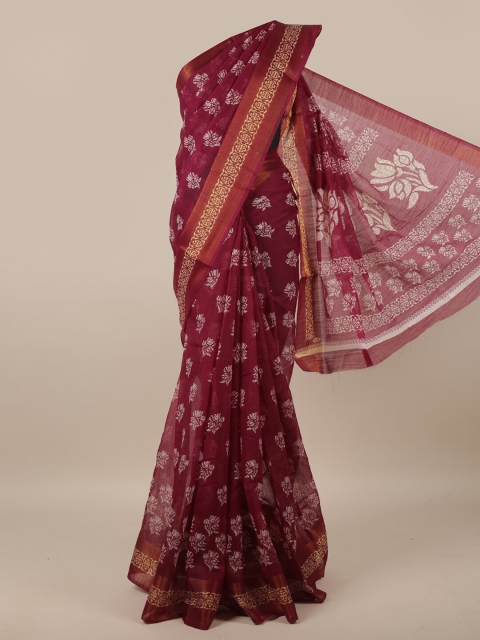 

Pothys Burgundy & White Floral Zari Saree