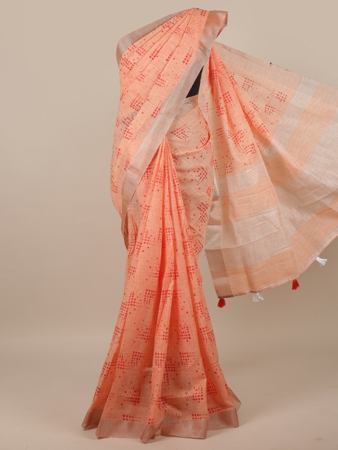 

Pothys Orange & Silver-Toned Linen Blend Saree