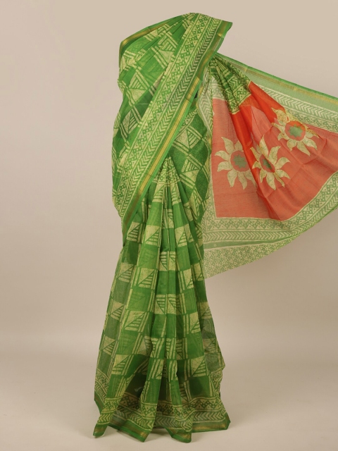 

Pothys Green & Red Geometric Printed Saree