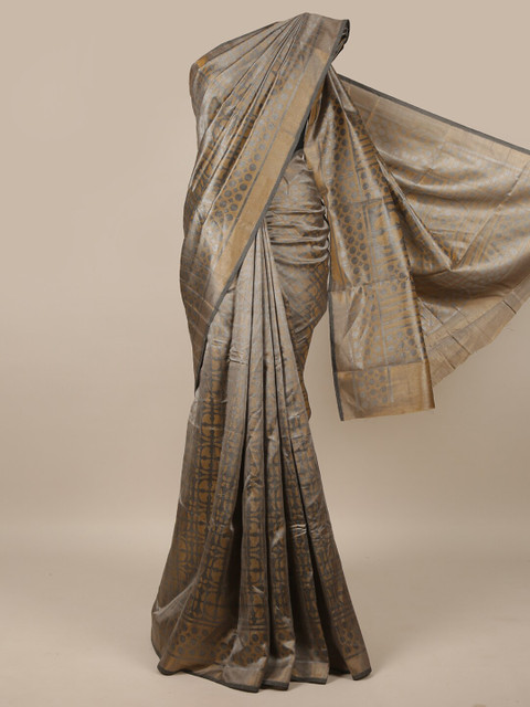 

Pothys Grey & Gold-Toned Woven Design Jute Silk Saree