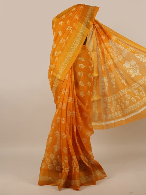 

Pothys Mustard & Cream-Coloured Floral Saree