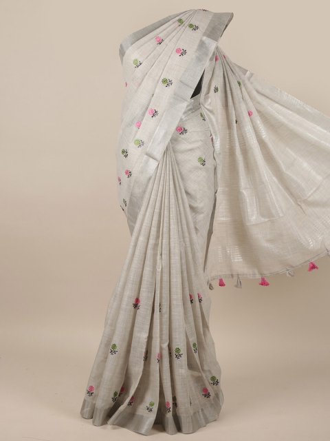 

Pothys Grey & Pink Floral Linen Blend Saree