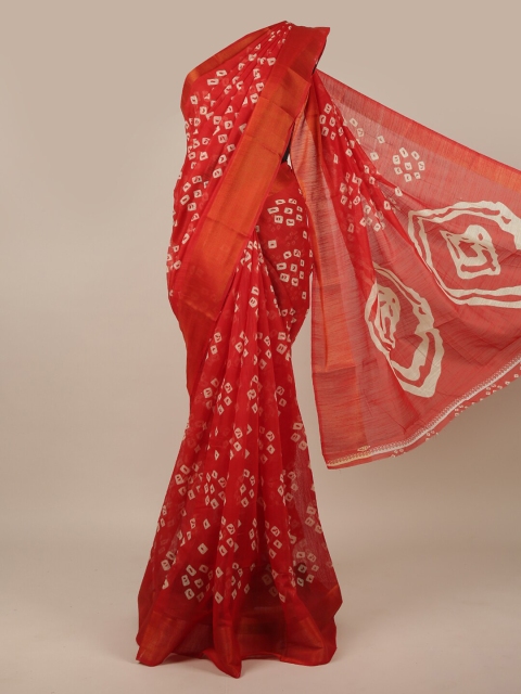 

Pothys Red & White Bandhani Printed Zari border Saree