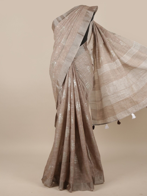 

Pothys Brown Linen Blend Ethnic Motifs Printed Saree