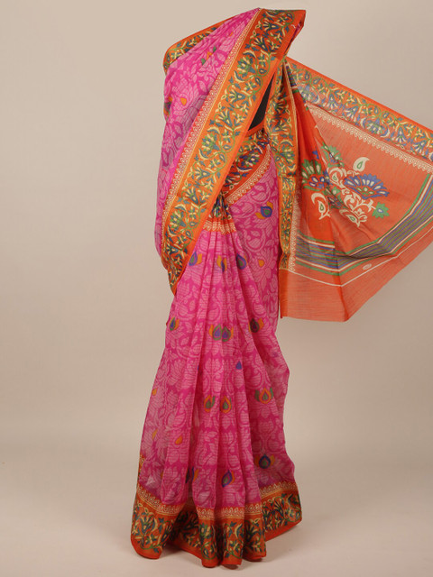 

Pothys Pink & Orange Floral Woven Design Saree