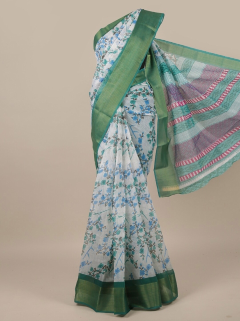 

Pothys White & Blue Floral Printed Zari Saree