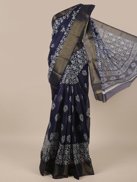 

Pothys Navy Blue & White Batik Cotton Blend Saree