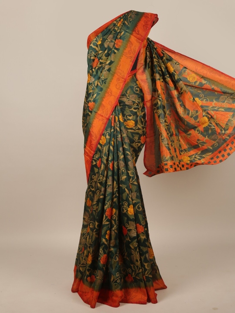 

Pothys Green & Orange Floral Printed Saree