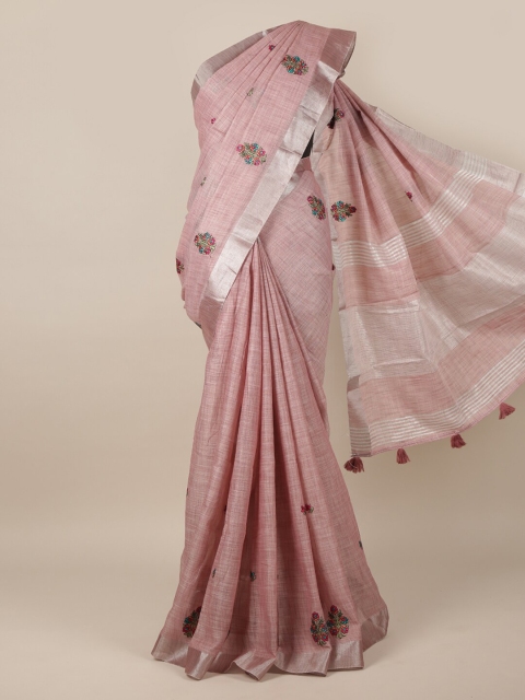 

Pothys Mauve & Silver-Coloured Ethnic Motifs Embroidered Linen Blend Saree