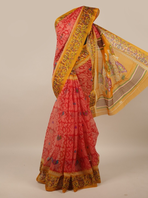

Pothys Red & Yellow Floral Printed Saree