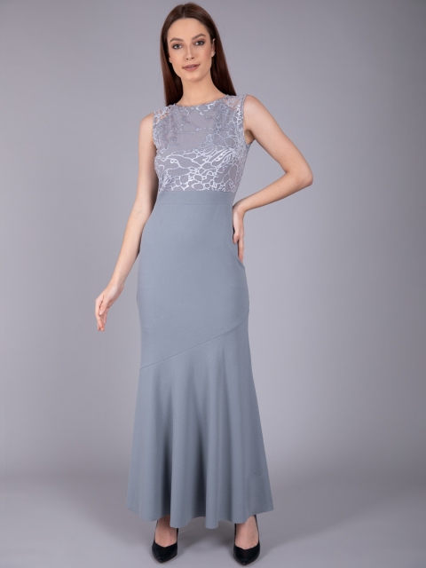 

Madame Women Grey Embellished Boat neck Maxi Dress