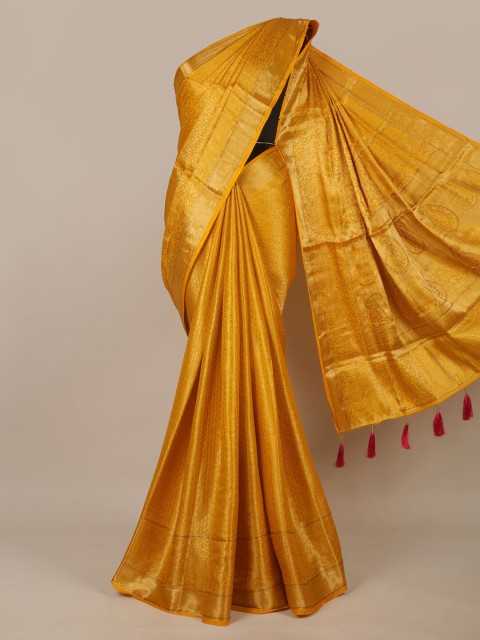 

Pothys Yellow & Gold-Toned Woven Design Jute Silk Saree