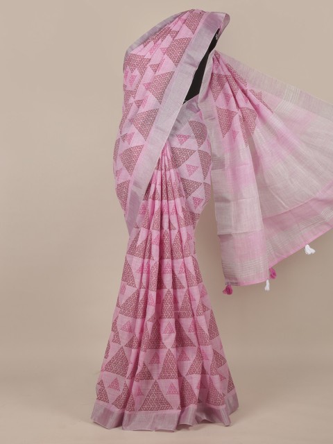 

Pothys Women Pink Printed Linen Blend Saree