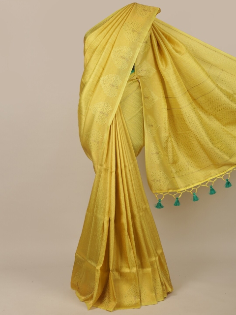 

Pothys Yellow & Gold-Toned Ethnic Motifs Jute Silk Saree