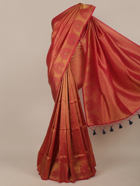 

Pothys Rust & Pink Ethnic Motifs Zari Jute Silk Saree