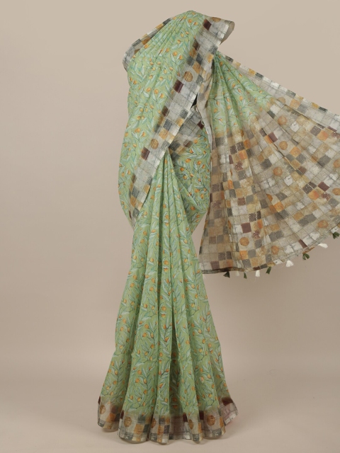 

Pothys Green & Yellow Printed Jute Silk Saree