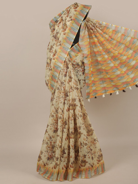 

Pothys Yellow & Grey Floral Printed Saree