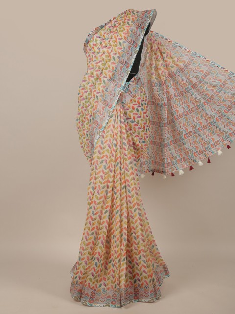 

Pothys Women Cream Printed Jute Silk Saree