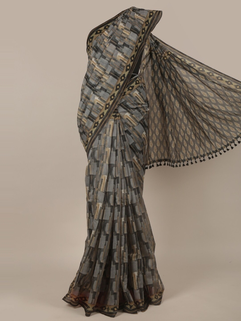 

Pothys Grey & Black Printed Jute Silk Saree