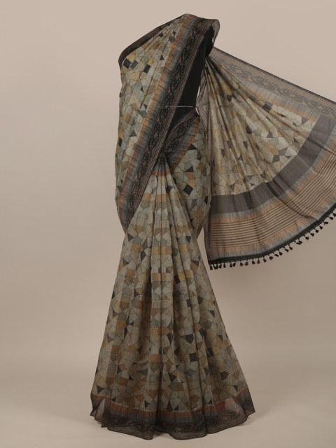 

Pothys Grey & Brown Printed Jute Silk Saree