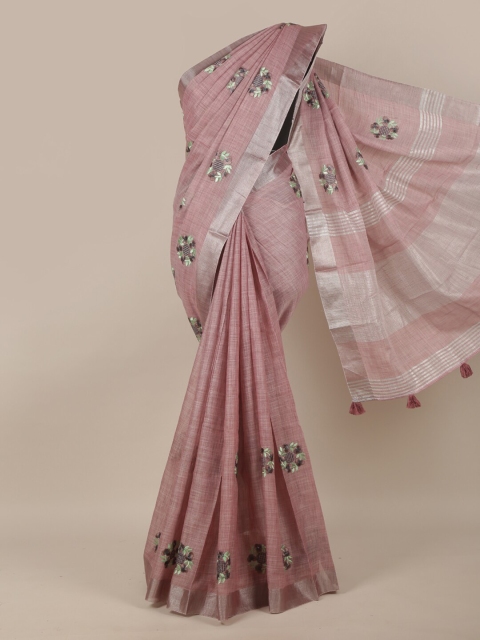 

Pothys Mauve & Silver-Toned Ethnic Motifs Linen Blend Saree