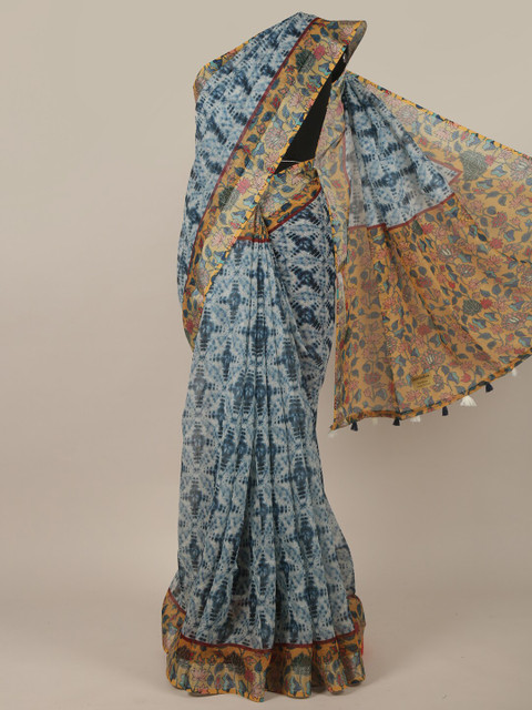 

Pothys Blue & Yellow Woven Design Jute Silk Saree