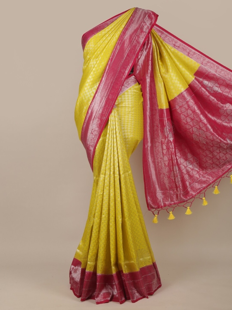 

Pothys Yellow & Red Ethnic Motifs Zari Jute Silk Saree