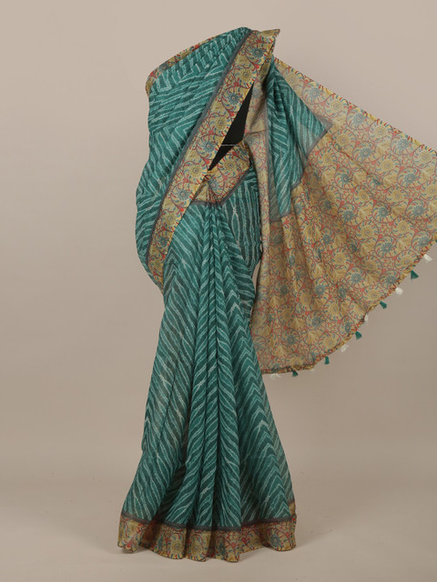 

Pothys Green & Beige Jute Silk Saree