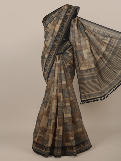 

Pothys Brown & Black Printed Jute Silk Saree