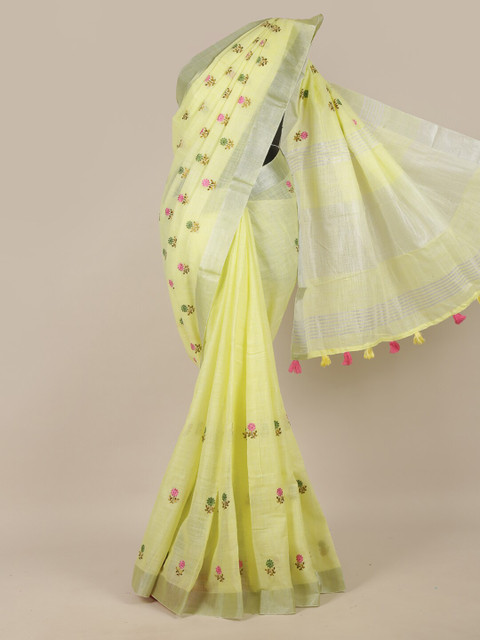 

Pothys Lime Green & Pink Floral Embroidered Saree