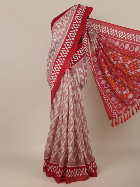 

Pothys Pink & Red Jute Silk Saree