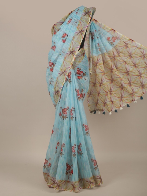 

Pothys Turquoise Blue & Maroon Floral Jute Silk Saree
