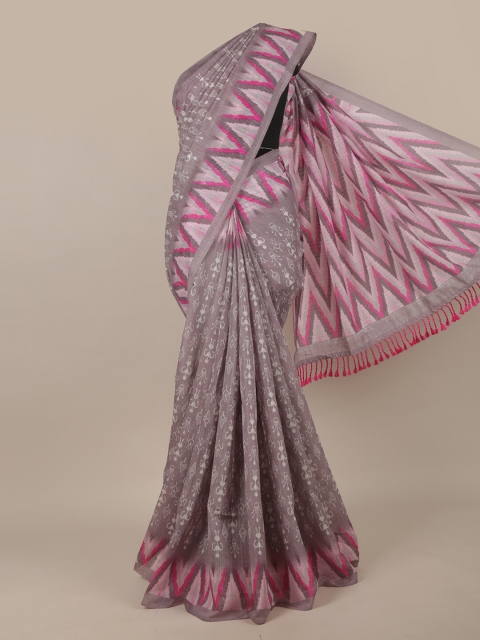 

Pothys Grey & Lavender Printed Jute Silk Saree