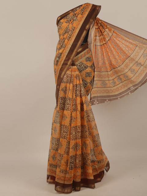 

Pothys Orange & Brown Floral Saree