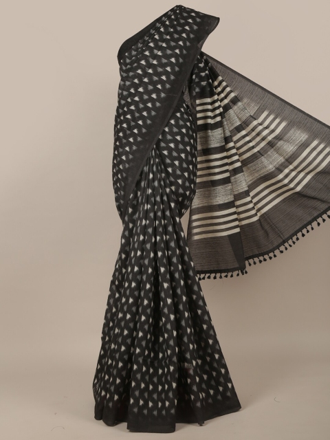 

Pothys Black & White Printed Jute Silk Saree