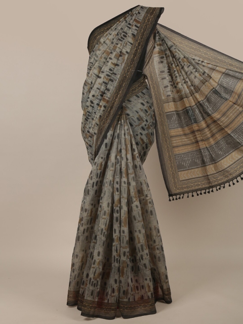 

Pothys Grey & Black Geometric Printed Jute Silk Saree