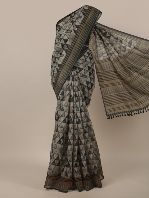 

Pothys Grey Jute Silk Geometric Printed Saree
