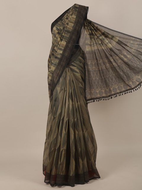 

Pothys Black & Grey Printed Jute Silk Saree
