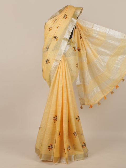 

Pothys Yellow & Black Floral Linen Blend Saree